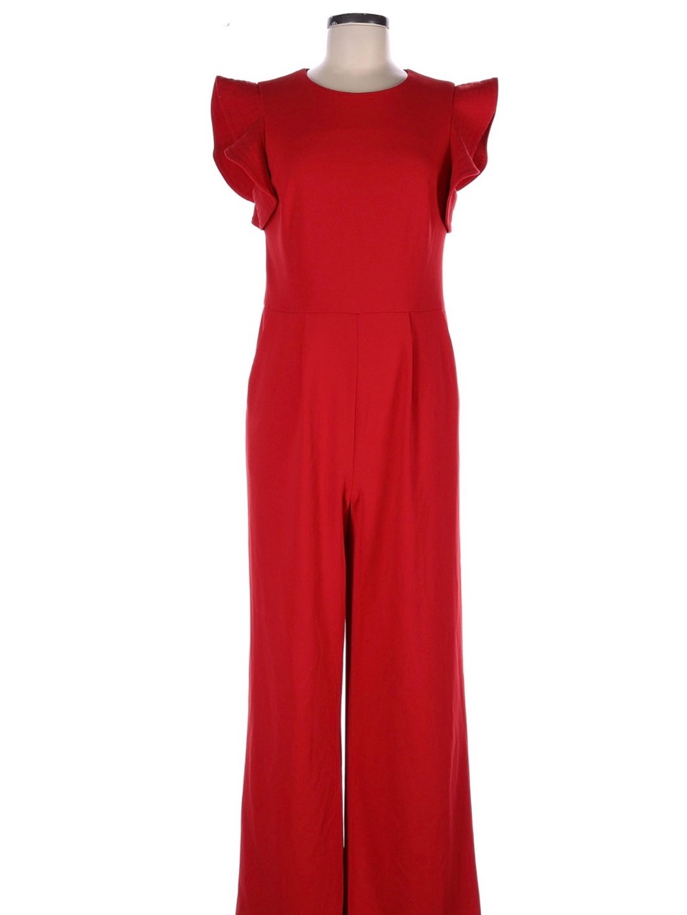 Calvin Klein Red Ruffle-Sleeve Wide-Leg Jumpsuit